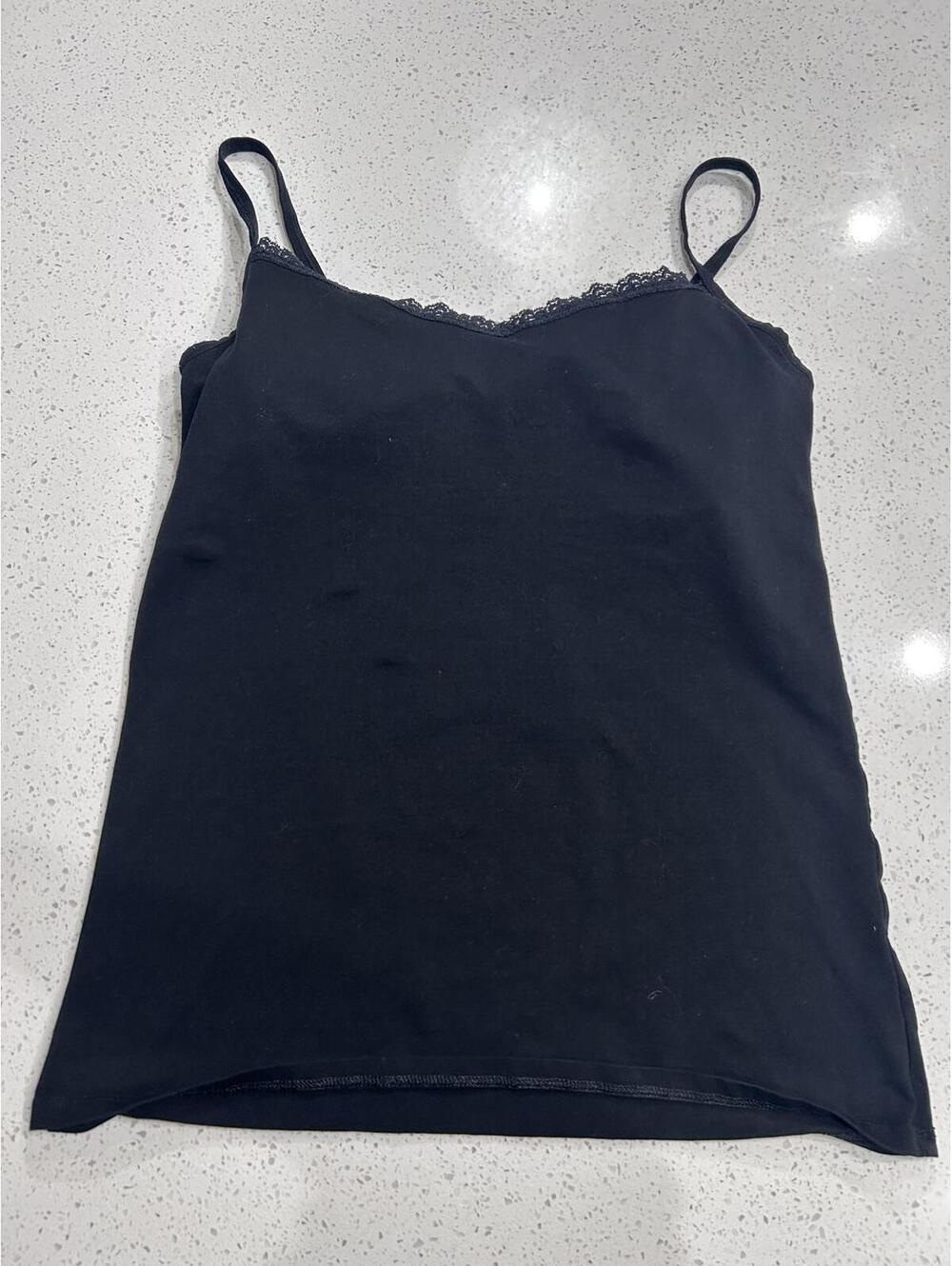People Tree Black Organic Cotton Camisole with Lace Trim